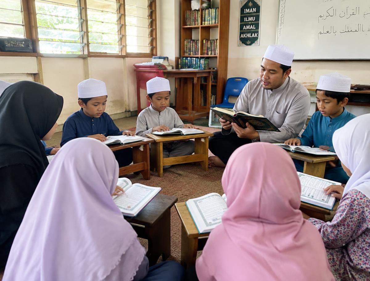 Students learning Al Quran in class